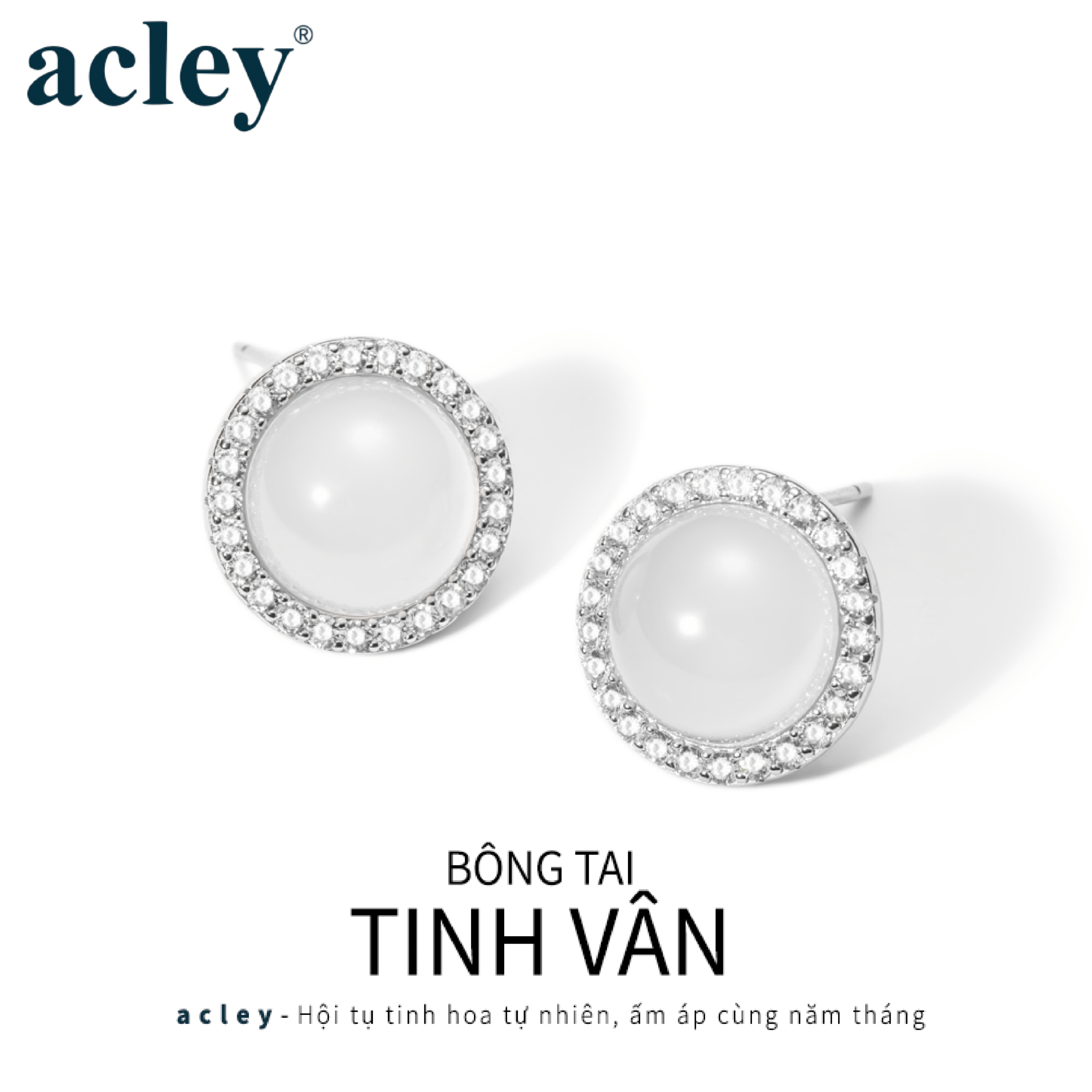 Bông tai Tinh Vân – Acley | Bạc S925 + Mã não trắng + Đá CZ Zirconia | YG08487A88Zb4 - Image 2
