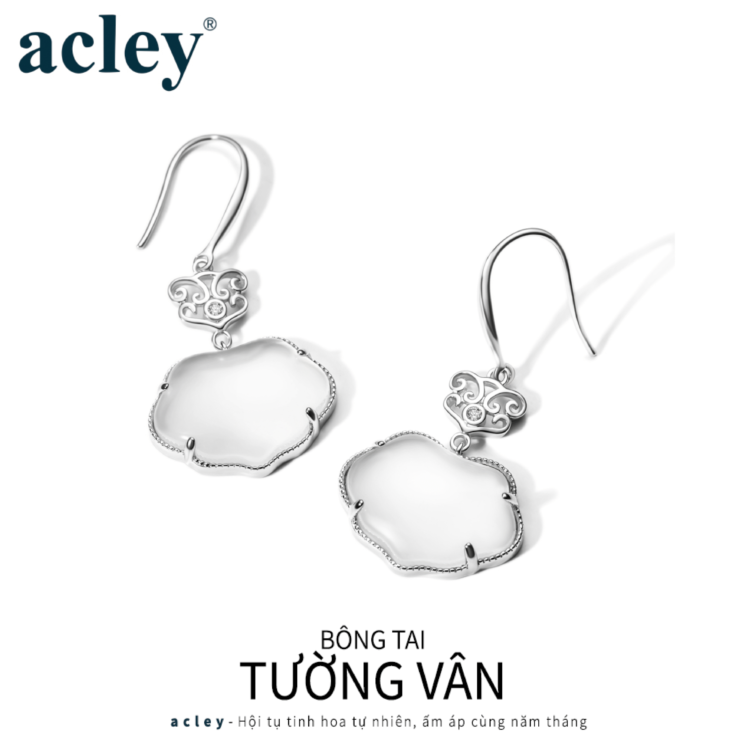 Bông tai Tường Vân – Acley | Bạc S925 + Mã não trắng + Đá CZ Zirconia | YG10754A8Zb - Image 2
