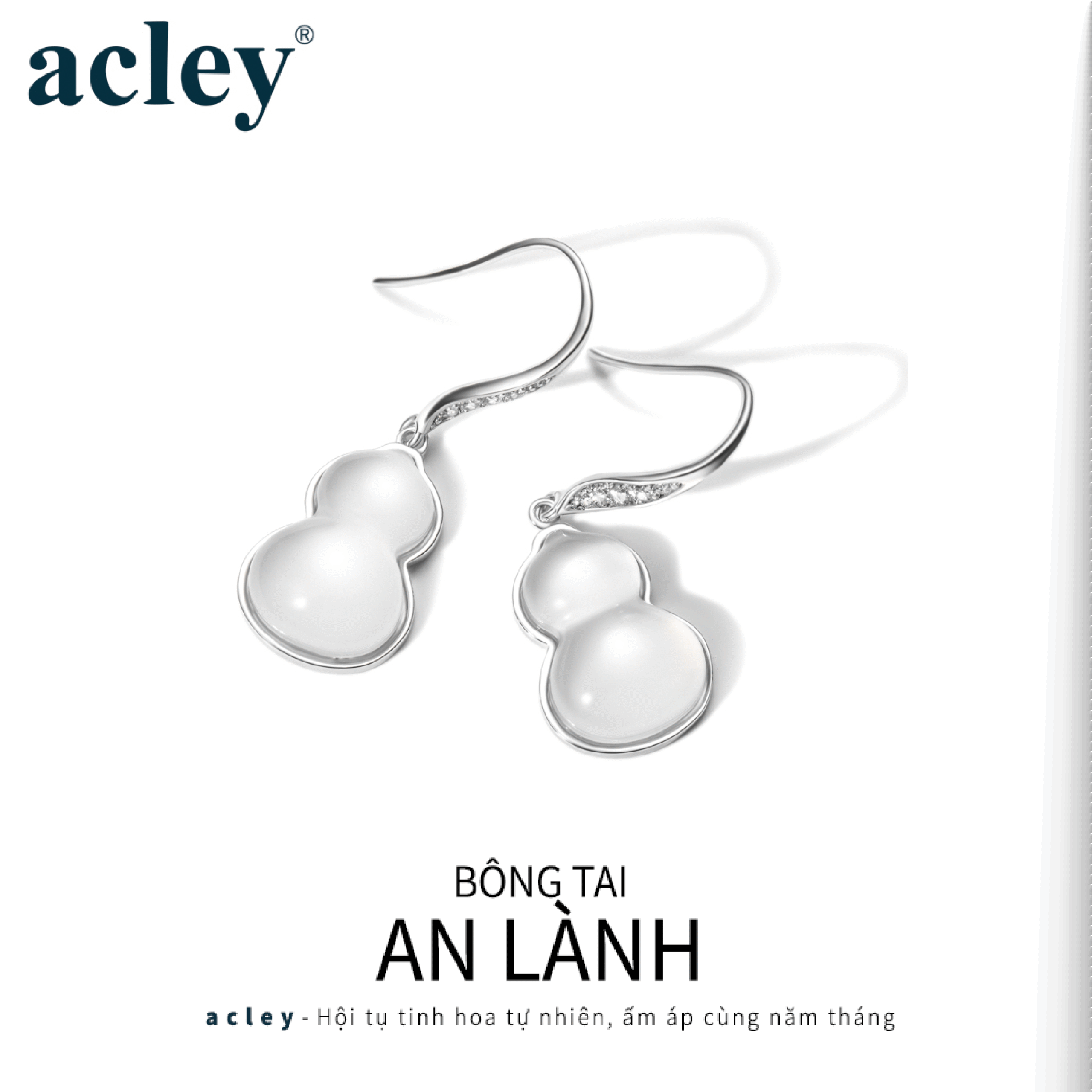 Bông tai An Lành – Acley | Bạc S925 + Mã não trắng + Đá CZ Zirconia | YG10755A8Zb - Image 2