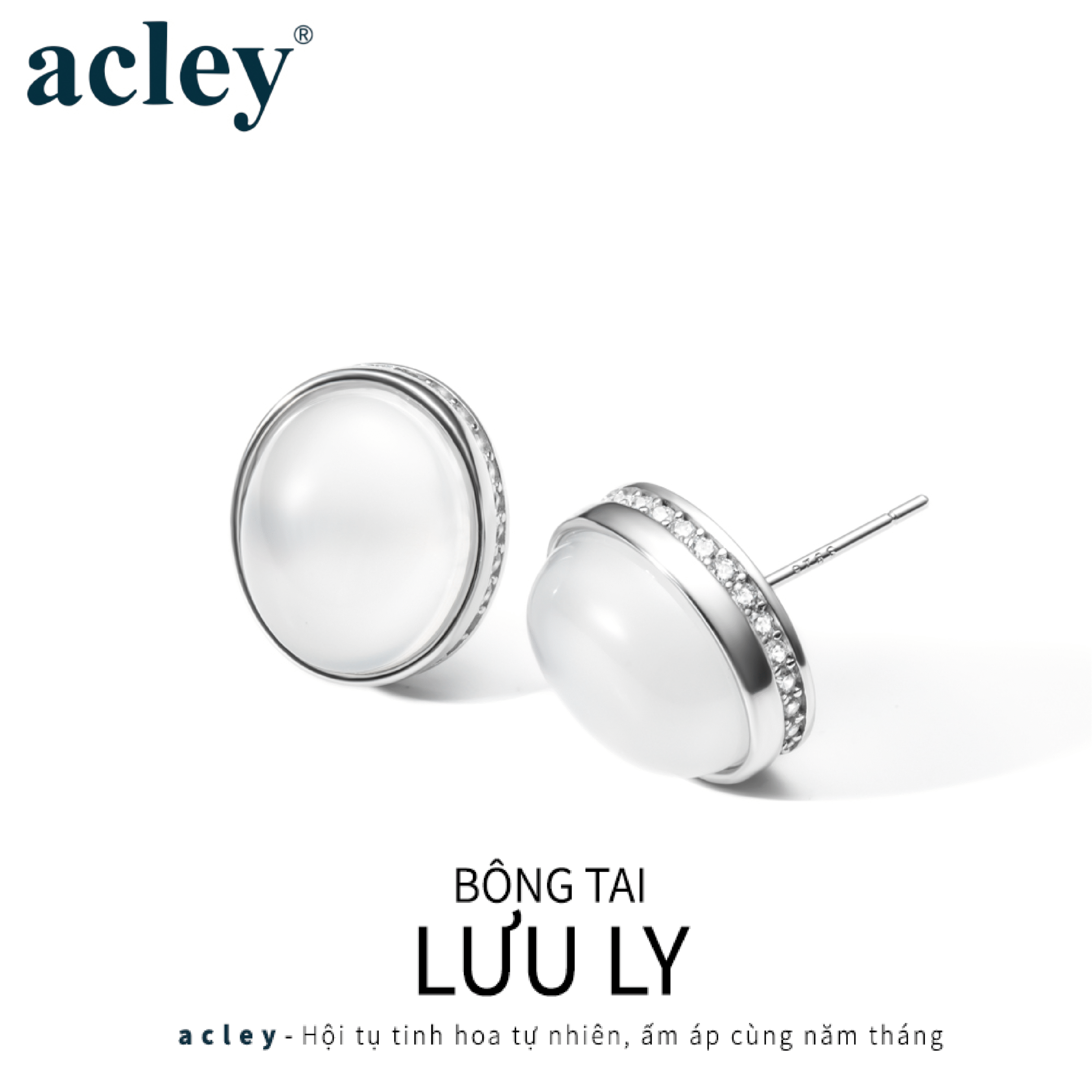 Bông tai Lưu Ly – Acley | Bạc S925 + Mã não trắng + Đá CZ Zirconia | YG11704A8Zb - Image 2