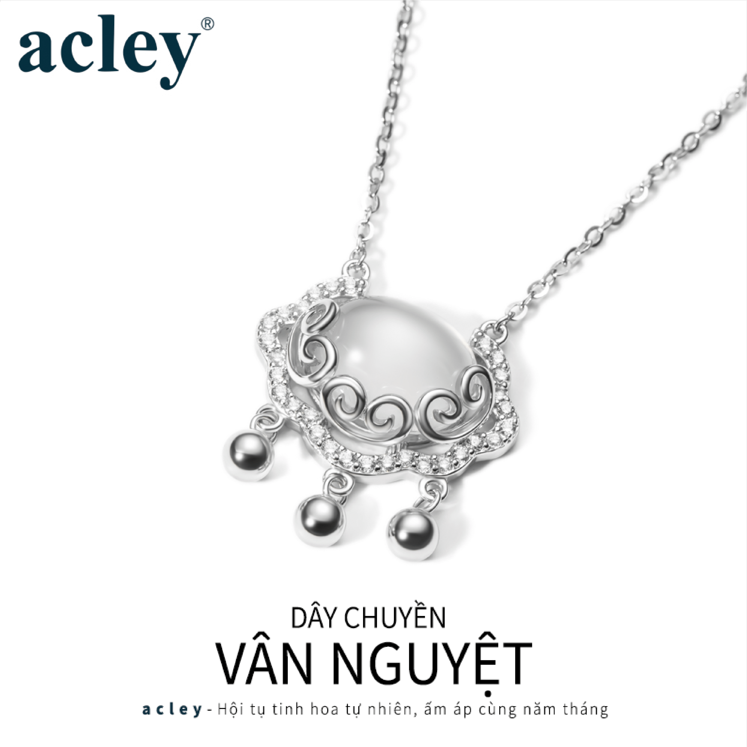 Dây chuyền Vân Nguyệt – Acley | Bạc S925 + Mã não trắng + Đá CZ Zirconia | KD-1581D - Image 2