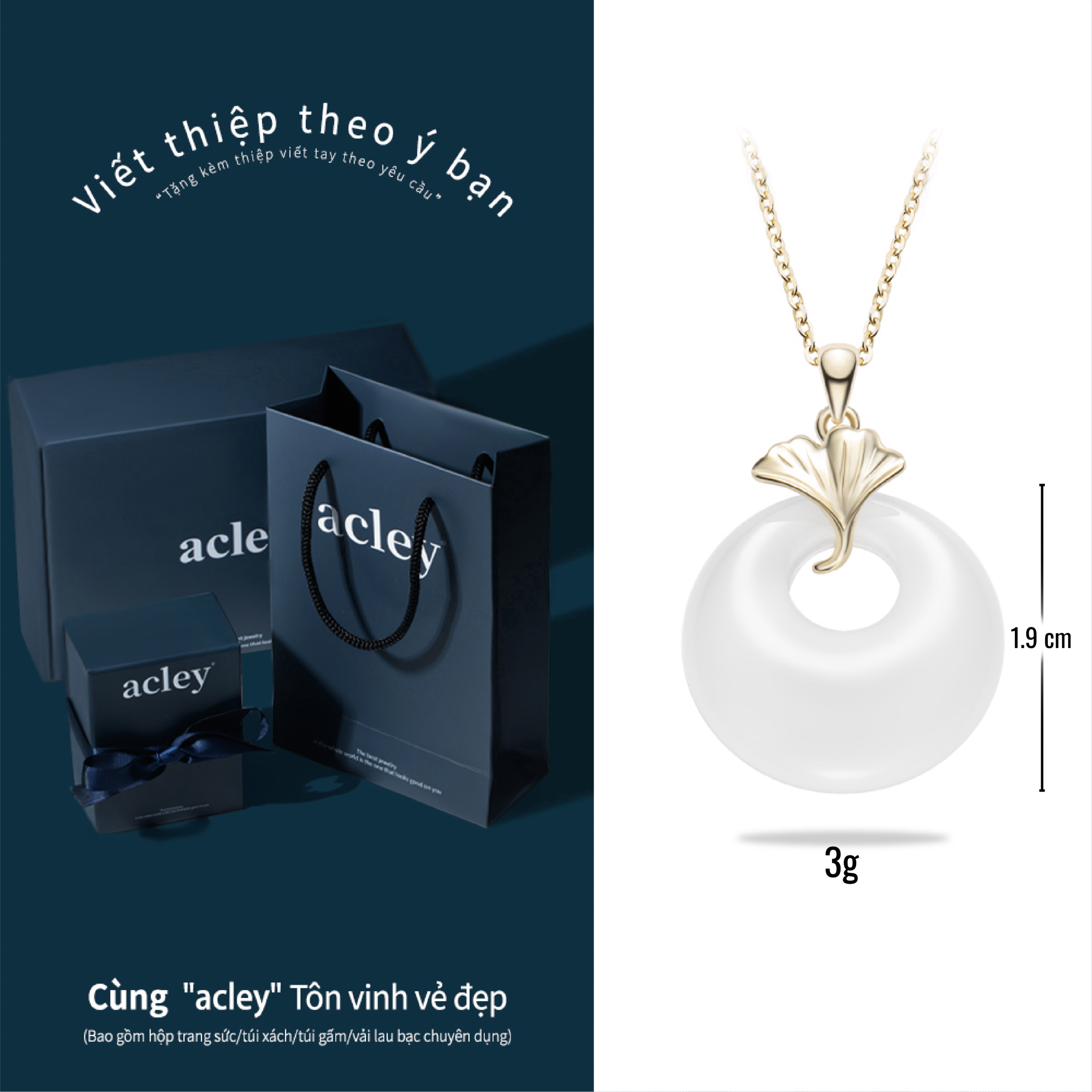 Dây chuyền Ánh Vàng Hy Vọng – Acley | Bạc S925 + Mã não trắng | AYX-3197G - Image 3