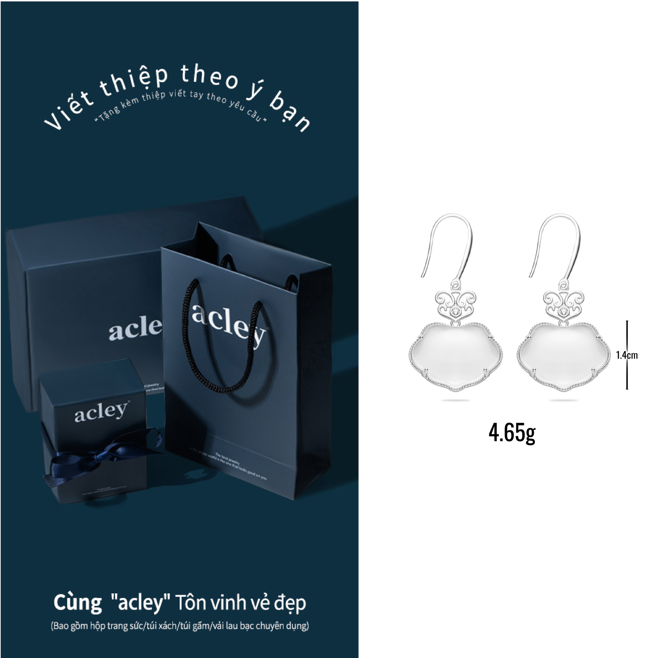Bông tai Tường Vân – Acley | Bạc S925 + Mã não trắng + Đá CZ Zirconia | YG10754A8Zb - Image 3