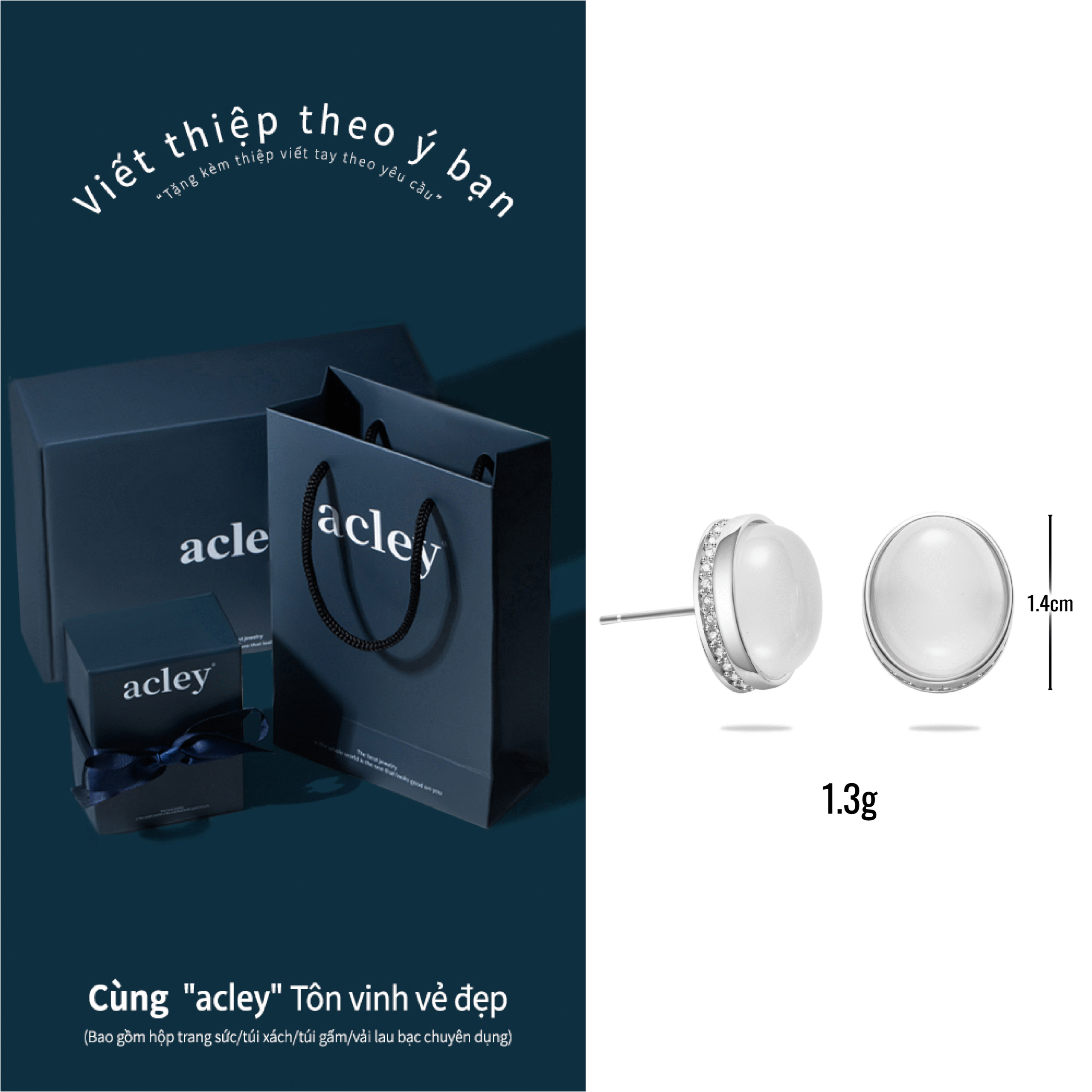 Bông tai Lưu Ly – Acley | Bạc S925 + Mã não trắng + Đá CZ Zirconia | YG11704A8Zb - Image 3