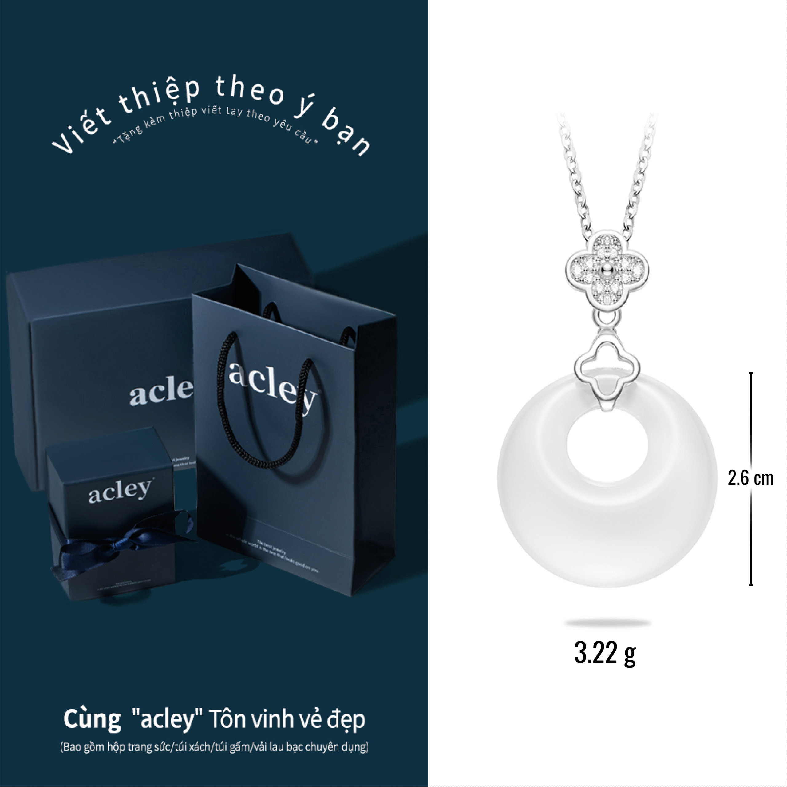 Dây chuyền Sắc Hoa Trăng Thanh – Acley | Bạc S925 + Mã não trắng + Đá CZ Zirconia | AXY-3670S - Image 3