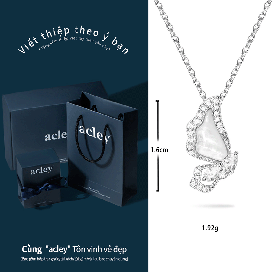 Dây chuyền Bướm Lặng – Acley | Bạc S925 + Xà cừ + Đá CZ Zirconia | YE07263A8Cb - Image 3