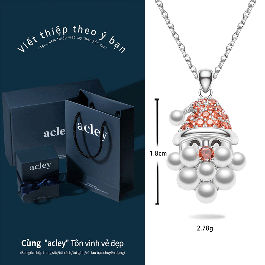 Dây chuyền Ông Già Noel – Acley | Bạc S925 + Ngọc trai + Đá CZ Zirconia | YE06204A8Cw - Image 3