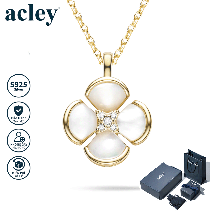 Dây chuyền Cỏ Bốn Lá – Acley | Bạc S925 + Xà cừ + Đá CZ Zirconia | YE06877I8Cb