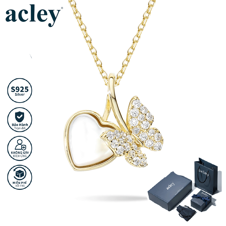 Dây chuyền Tâm Điệp – Acley | Bạc S925 + Xà cừ + Đá CZ Zirconia | YE06918A8Cb
