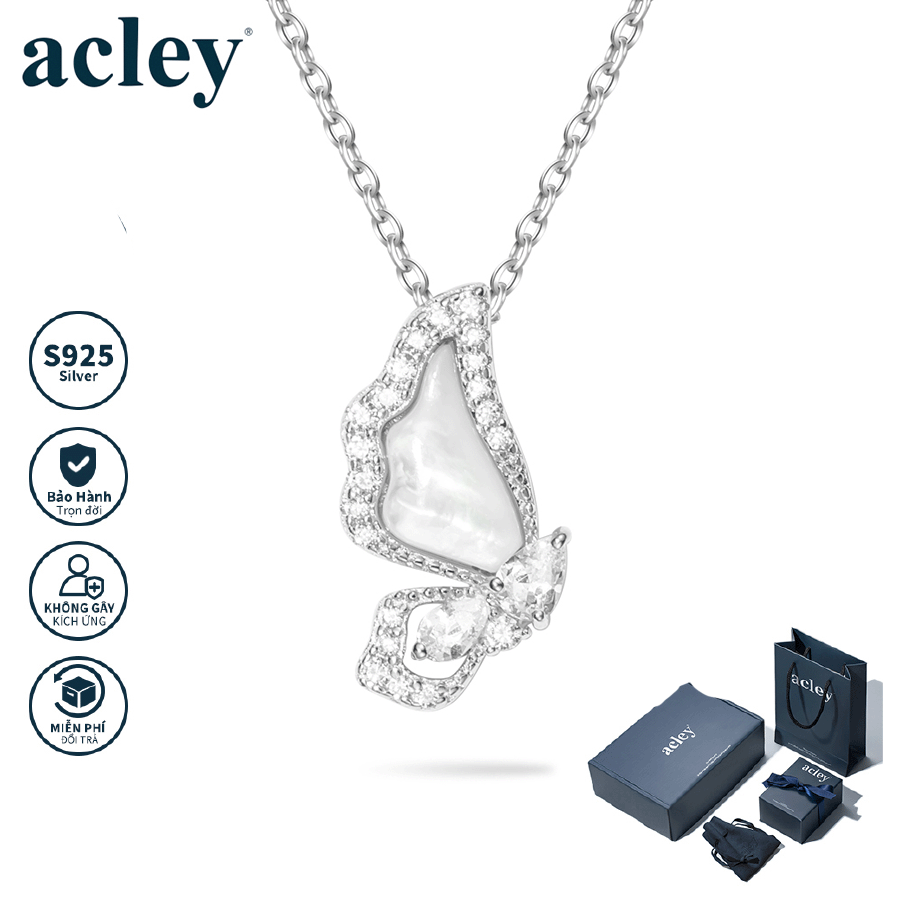 Dây chuyền Bướm Lặng – Acley | Bạc S925 + Xà cừ + Đá CZ Zirconia | YE07263A8Cb