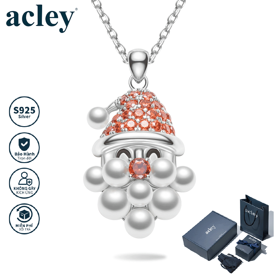 Dây chuyền Ông Già Noel – Acley | Bạc S925 + Ngọc trai + Đá CZ Zirconia | YE06204A8Cw