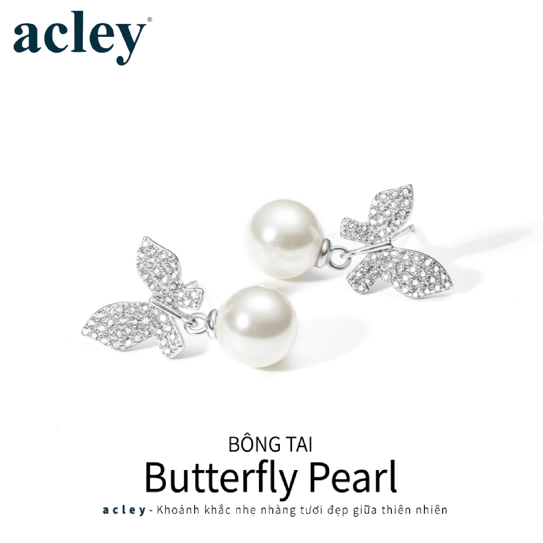 Bông tai Butterfly Pearl – Acley | Bạc S925 + Ngọc trai + Đá CZ Zirconia | AE93900401 - Image 2