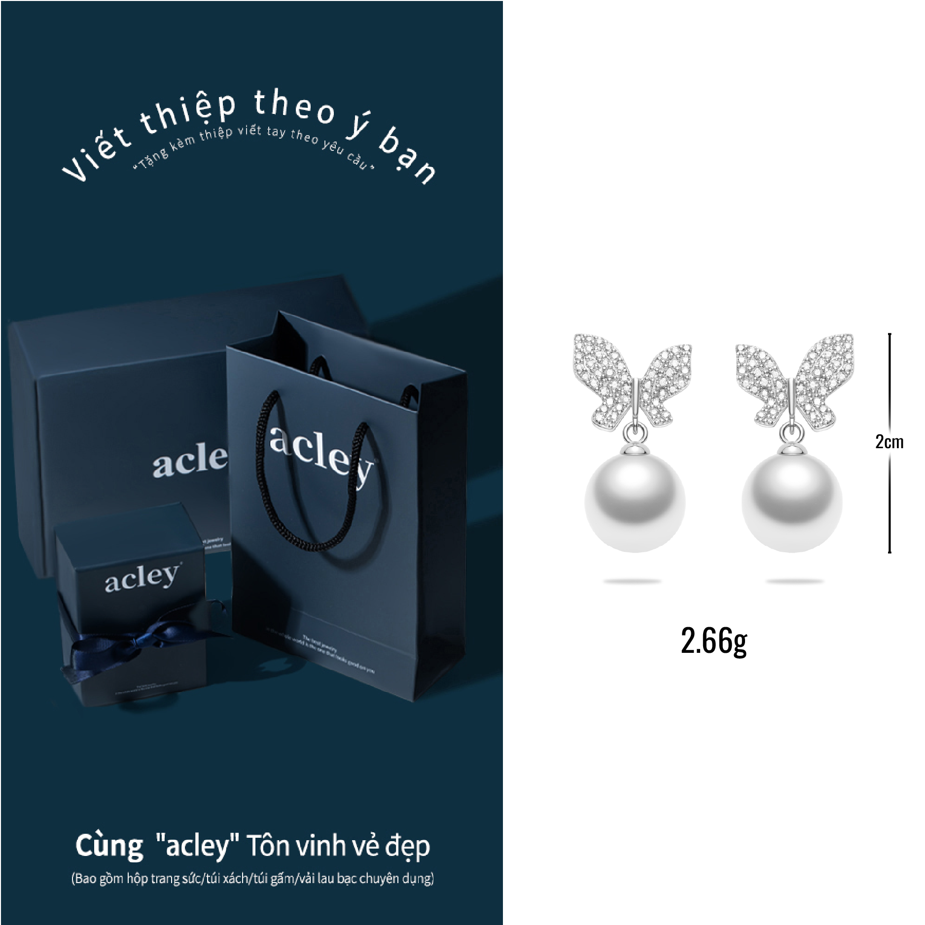 Bông tai Butterfly Pearl – Acley | Bạc S925 + Ngọc trai + Đá CZ Zirconia | AE93900401 - Image 3